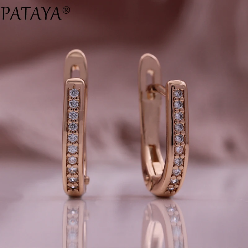 PATAYA Trendy 585 Rose Gold Color Earrings For Women Luxury White Natural Zircon Vintage Wedding Jewelry