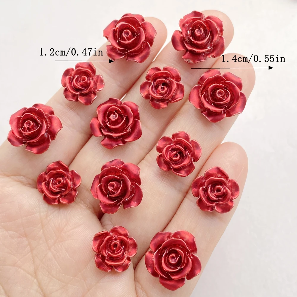 50 قطع لطيف الكرتون البسيطة الورود الحمراء مسمار الفن الراتنج مصمم سحر DIY الحرفية لمسمار 3D زينة المجوهرات #2