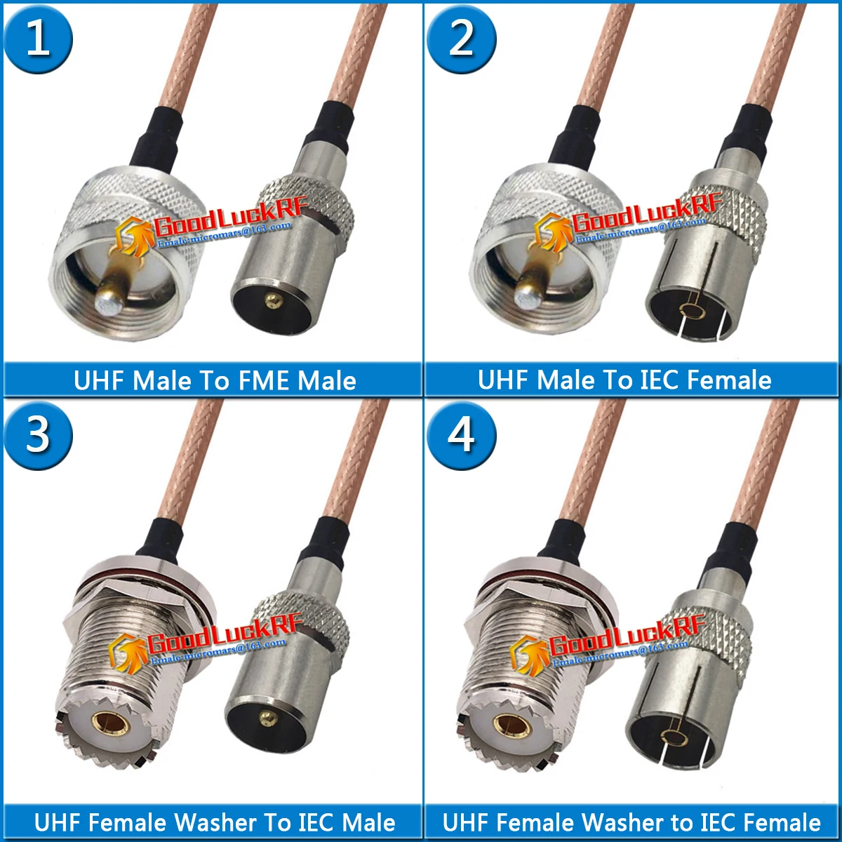 

Kit Set IEC to UHF connector adapter Pigtail Jumper RG316 Extend Cable RF Connector TV to PL259 SO239 UHF Adapter Audio Video