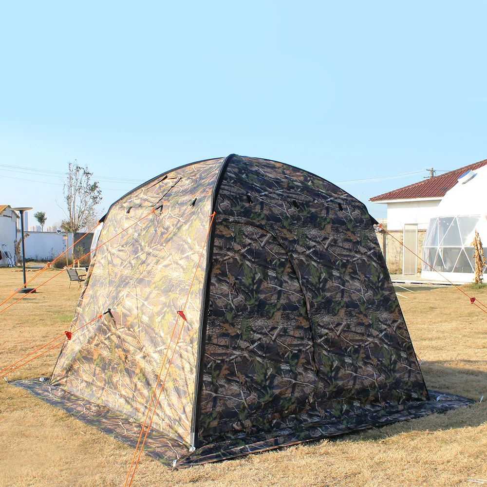 Backcountry Warmth: 4-5 Person Waterproof Portable Camouflage Oxford Non-Pop-up Sauna Tent for Chilly Nights