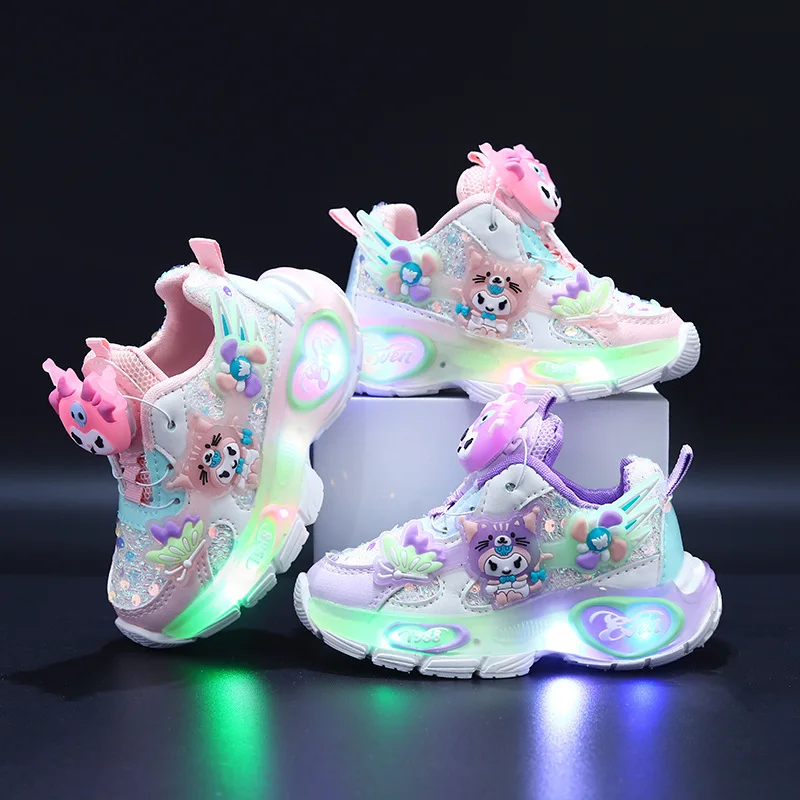 

Princess-Themed Spring 2025 Children's Sports Shoes For Girls With Illuminating Buttons Breathable Design For School Campus