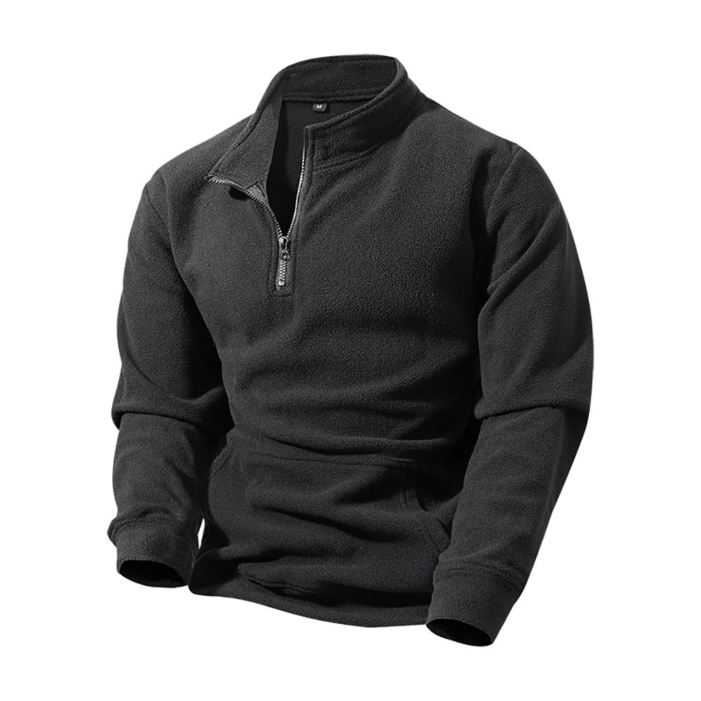 Nueva moda para hombre, sudadera con capucha de media cremallera de color sólido, sudadera de lana de manga larga, informal, holgada, cálida y transpirable para exteriores