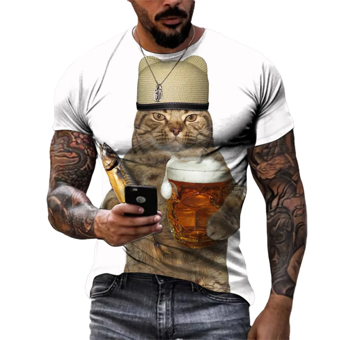 Summer Men's New Beer Bubble T-shirt Youth Trend Hip Hop Rest 3d Hd Digital Print Short Sleeve High-quality Quick Dry Clothing