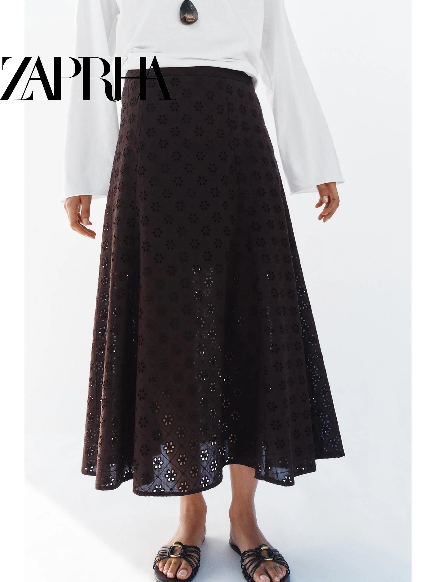 

Элегантная юбка-миди А-силуэта с вышивкой и вырезами, летняя новинка, винтажный стиль, женская юбка средней длины, стройнящая фигуру