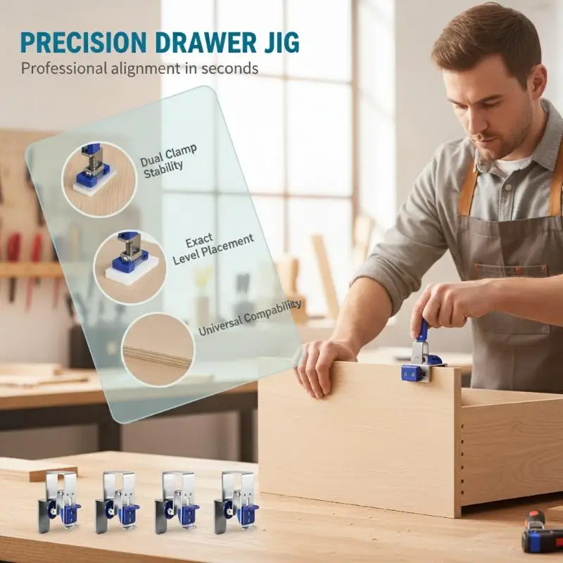 Quick Press Drawer Installation Clamp Stainless Steel Damage Free Panel Holder Clip for Delicate Cabinet Panel Drawer Installat