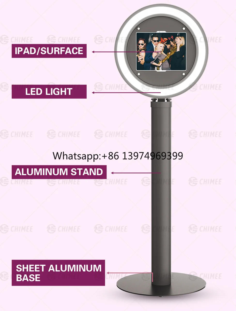 New Arrival Chimee Photo Booth Machine Round IPad Photobooth Shell Aluminum Light Weight with Cooling Fan