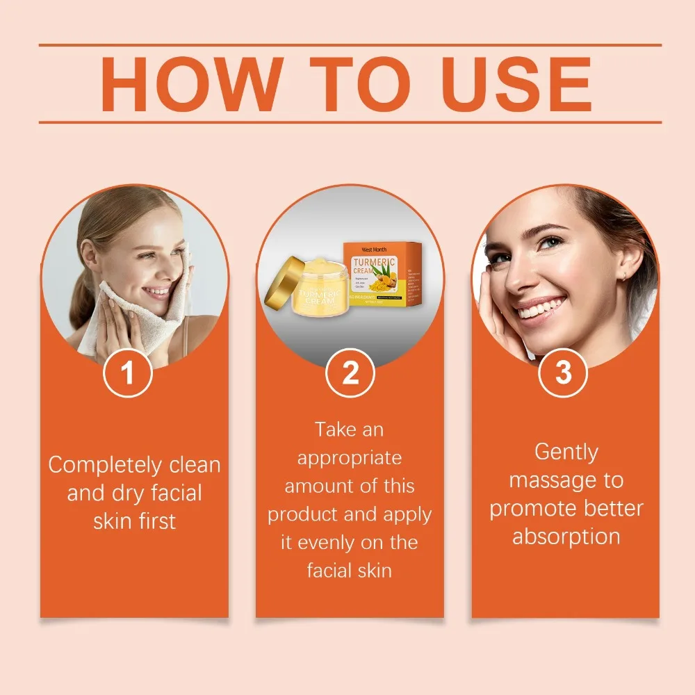 Venda quente 50g creme de cuidados faciais hidrata tratamento facial creme de cúrcuma nutre creme hidratante mulher meninas
