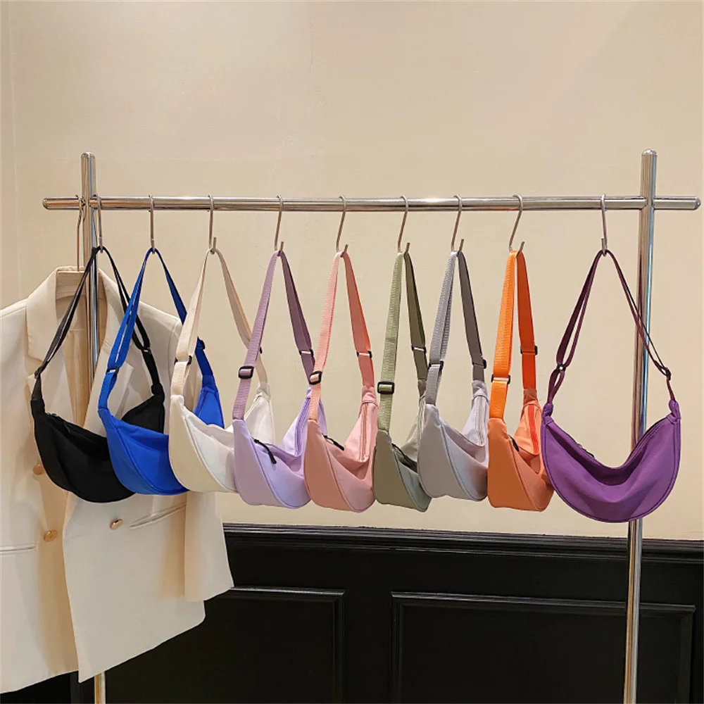 2023 Fashion Dumpling Bag Chest Bags for Women Nylon Crossbody Bag Candy Color Half Moon Armpit Bag Large Capacity Shoulder Bags