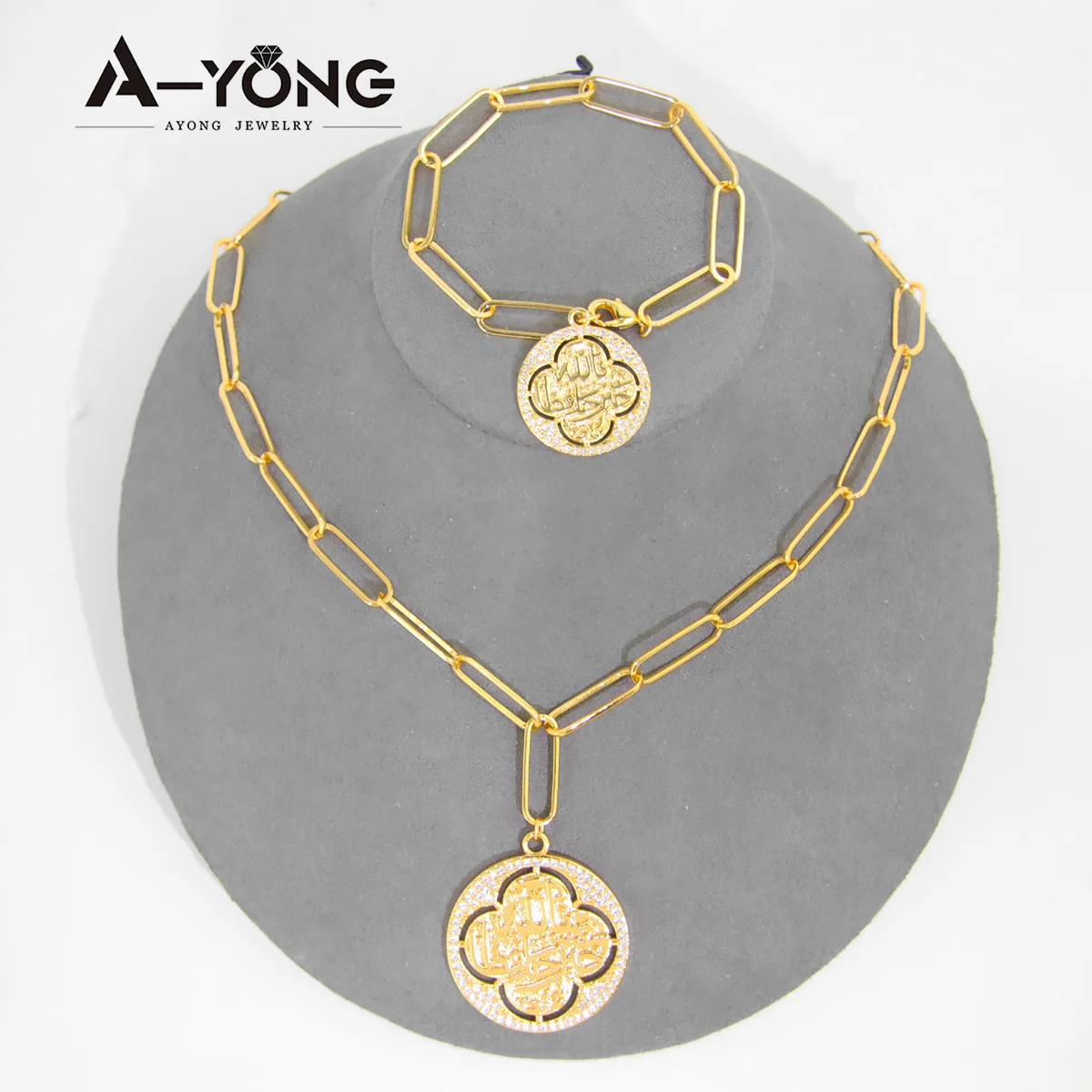 New Arab Letter Necklace Set 21k Copper Gold Plated Fashion Women Chokers Dubai Exquisite Luxury Ladies Jewelry Gifts