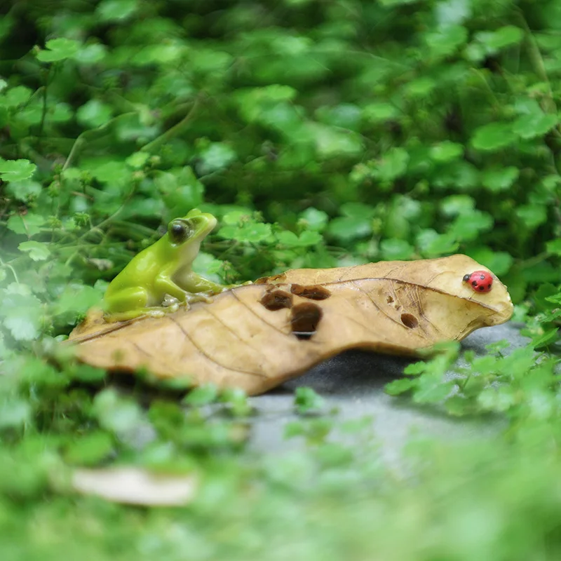 Mini Garden Birds on Leaves Ornament, Frog Figurines, Handmade Craft, Animal Resin, Garden Birds, Garden Decoration