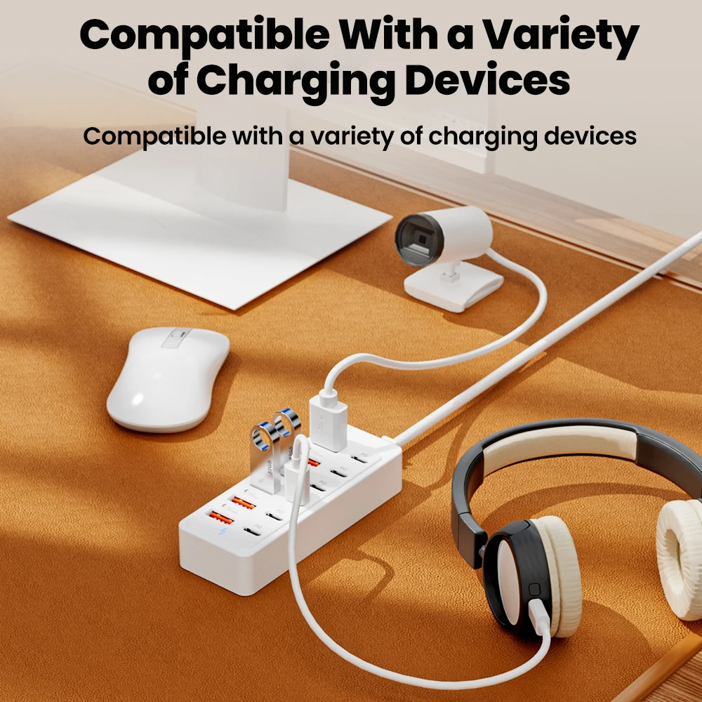 شاحن USB سريع 12 في 1 قطاع الطاقة محطة شحن سطح المكتب شحن سريع 1 متر سلك USB HUB مأخذ توصيل محول للمكتب المنزلي