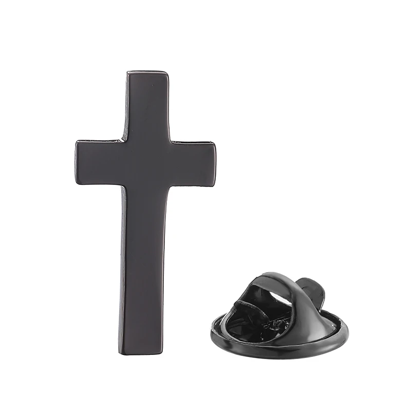 High quality black Christian cross brooch fashion brand denim clothing hat scarf suit lapel badge brooch men's brooch