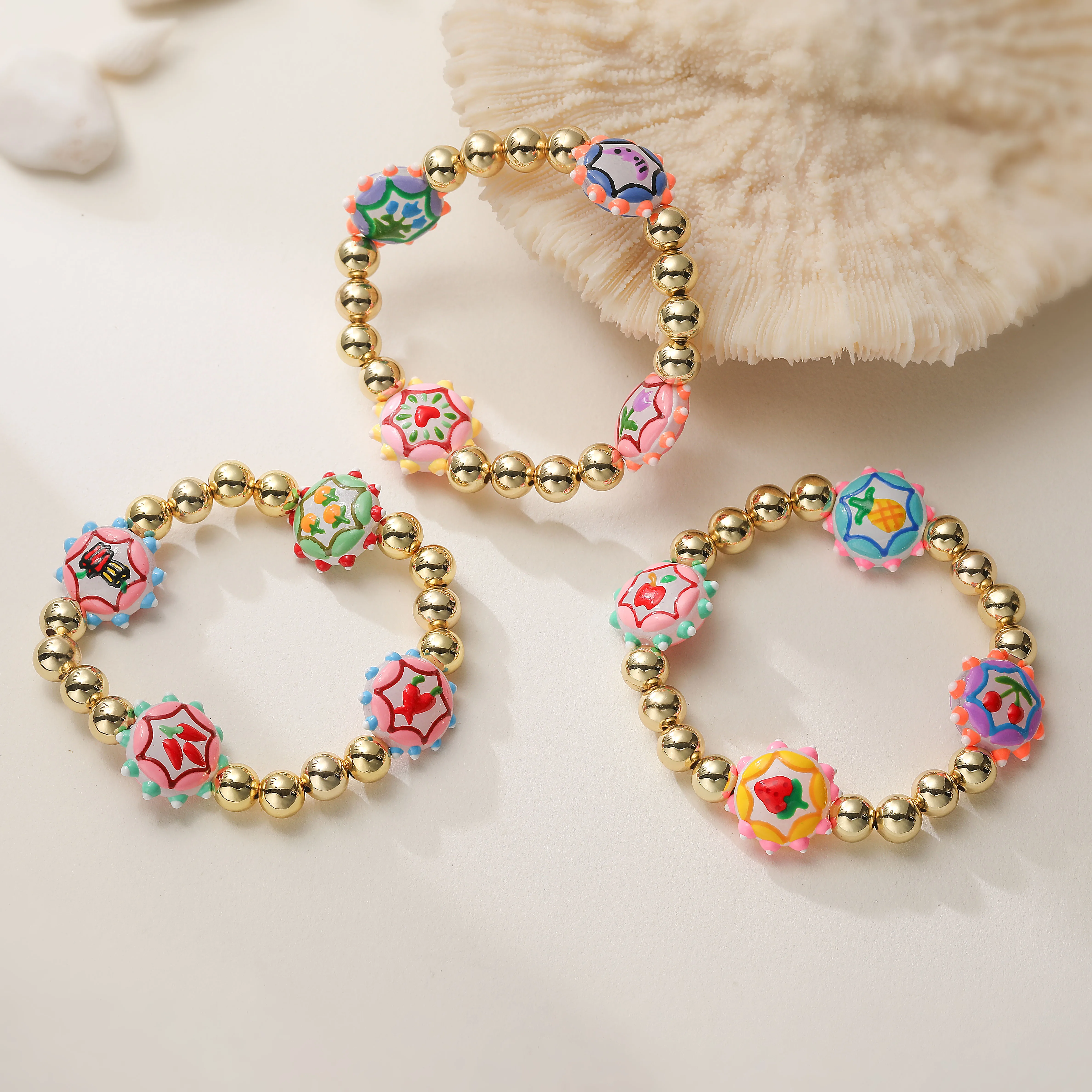 Bracelets - Colorful Handcrafted Art Glass Flower Beaded