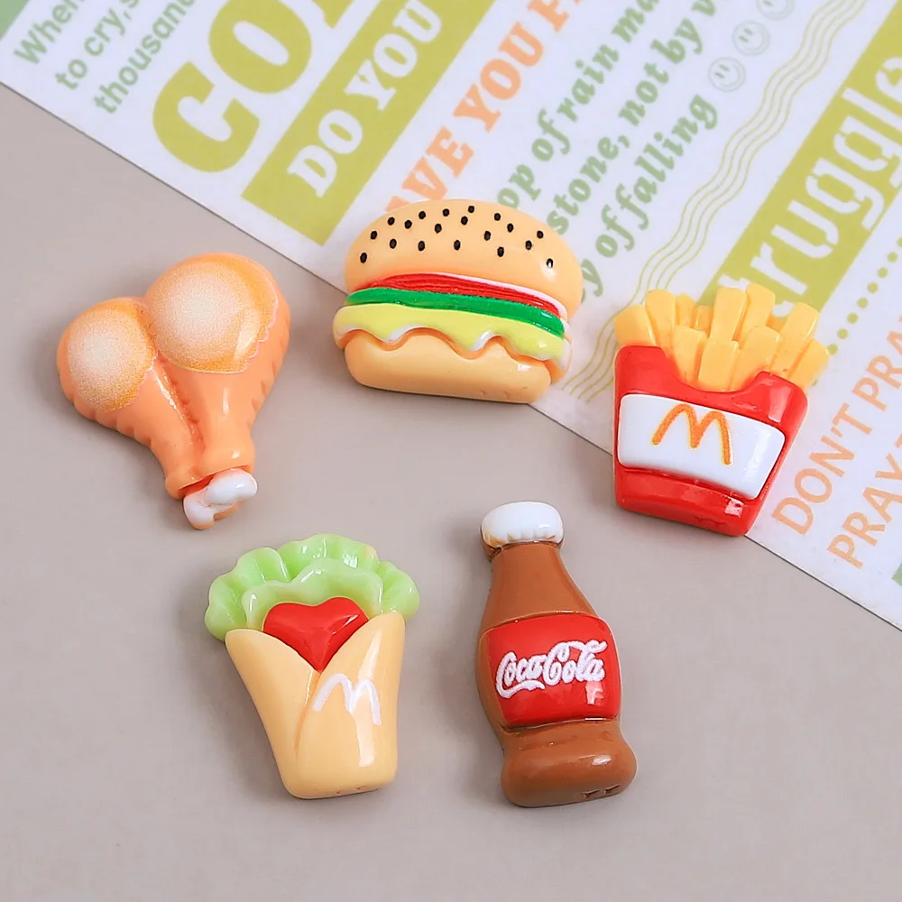 20Pcs Kawaii Resin Chicken leg Hamburgers French Fries Flatback DIY Scrapbook Craft Dollhouse Kitchen Accessories
