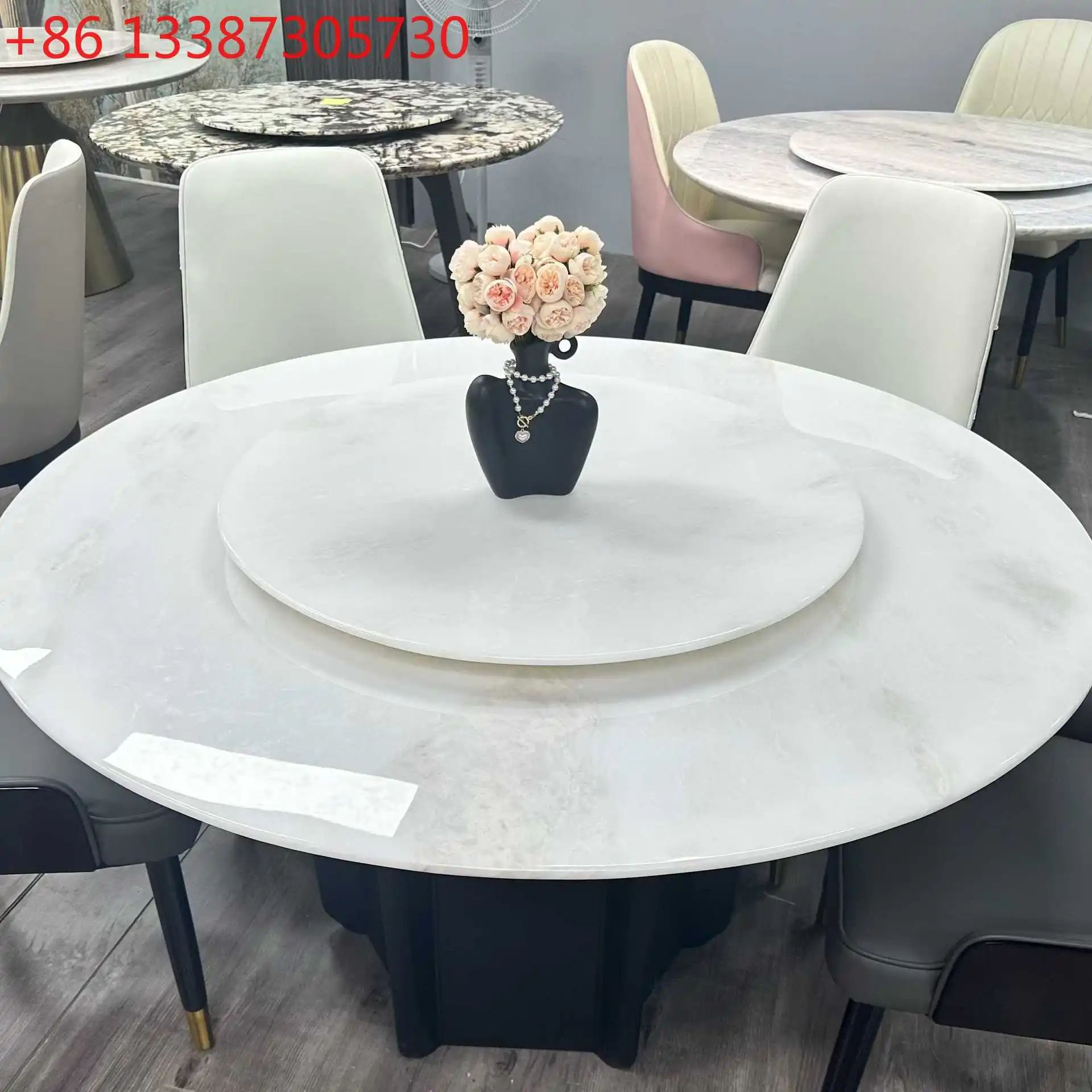 Pure natural imported luxury stone high-end villa large flat floor with turntable marble round table