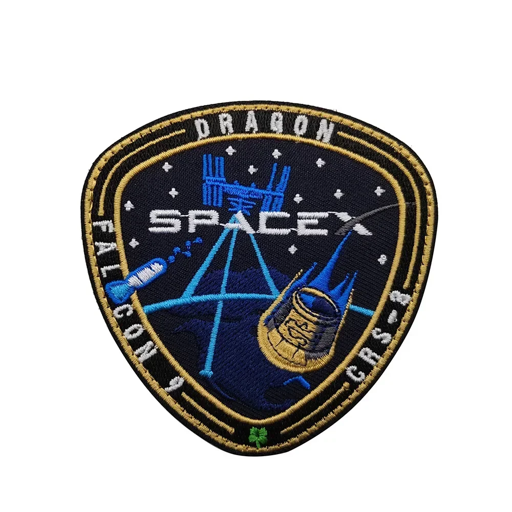 CRS Space Station Morale Badge Embroidery Hook and Loop Blue Rocket Embroidered Military Patches NASA Tactical Backpack Stickers