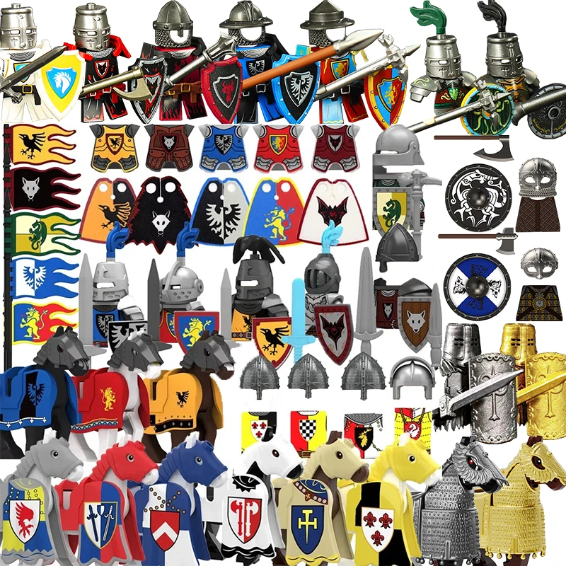 Medieval Military Castle Knight Army Set Building Blocks Green Dragon Wolf Warrior The War of Roses War-horse Weapons Brick Toys