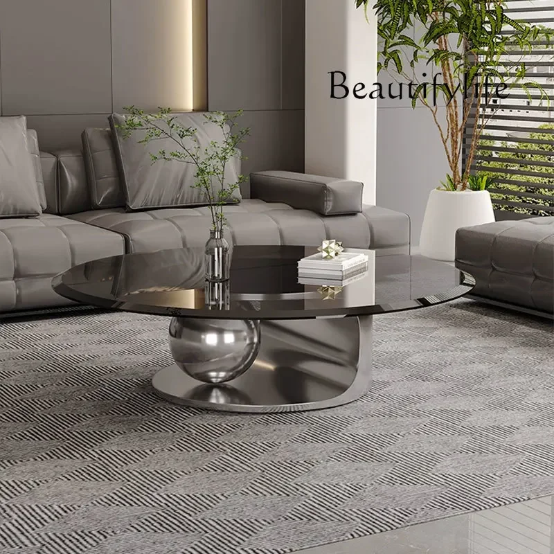 

DA Italian Minimalist Coffee Table, Living Room Floating Coffee Table, Modern Compact Design, Round Tempered Glass Designer Piec
