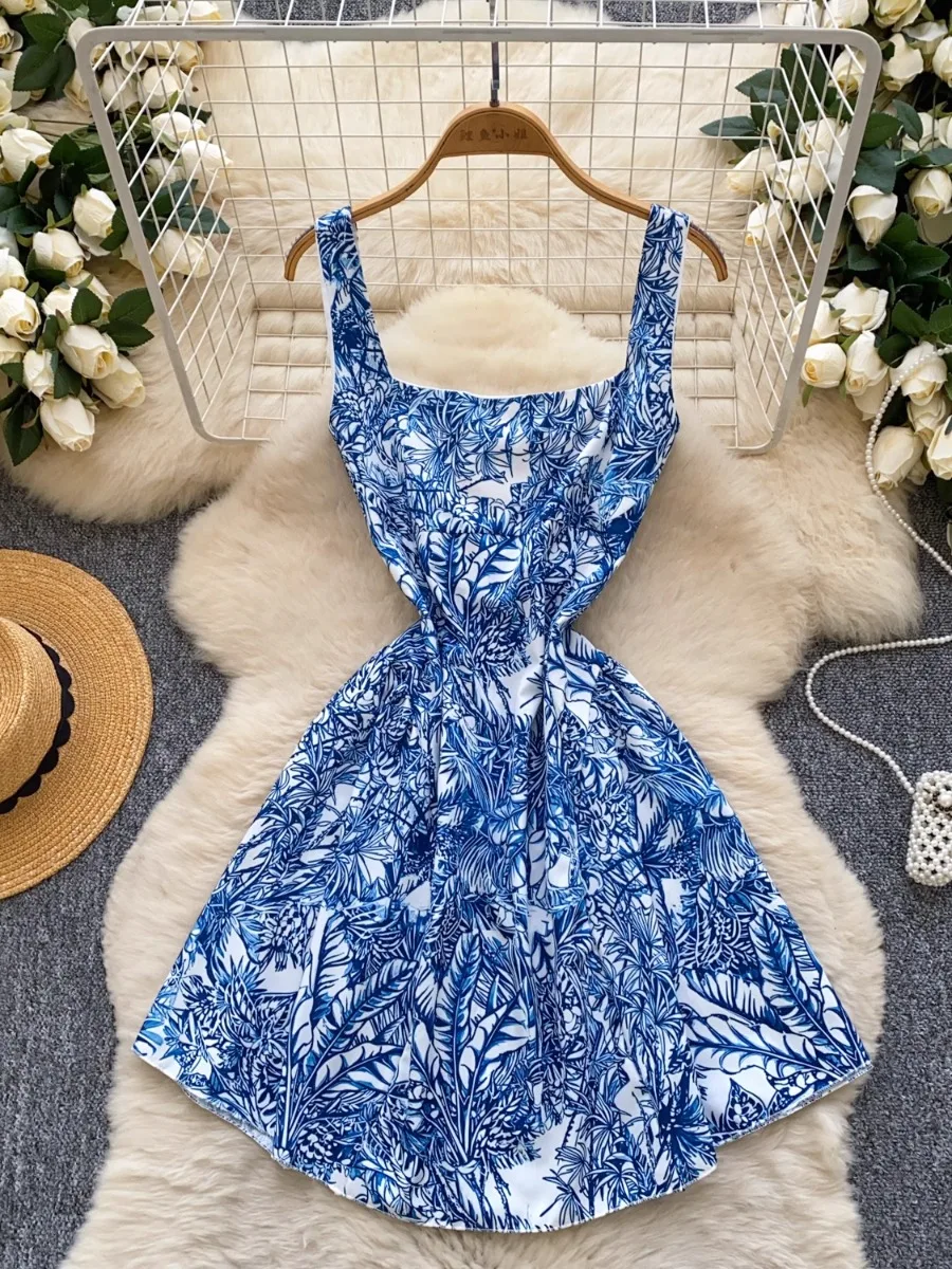 Foamlina Chic Boho Holiday Sexy Backless Halter Dress Women's Summer Floral Print Bow Strap Waist Beach Mini Skirt Dresses