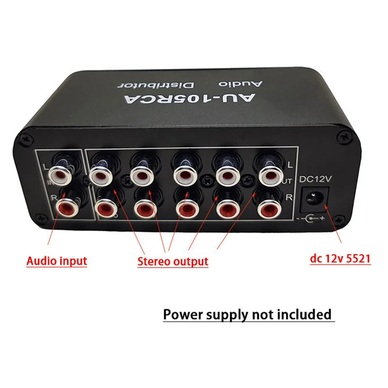 1-IN-5-OUT HiFi Stereo RCA Audio Splitter /Selector Tone Controller Portable Audio Switcher Box Mini Distributor US Plug