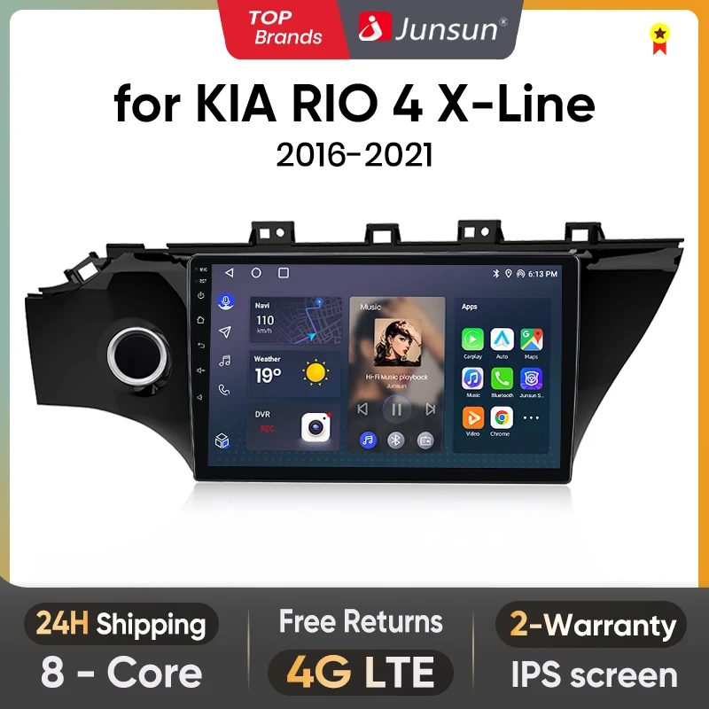 

Junsun V1 AI Voice Wireless CarPlay Android Auto Radio for KIA RIO 4 X-Line 2016-2019 2020 2021 4G Car Multimedia GPS 2din