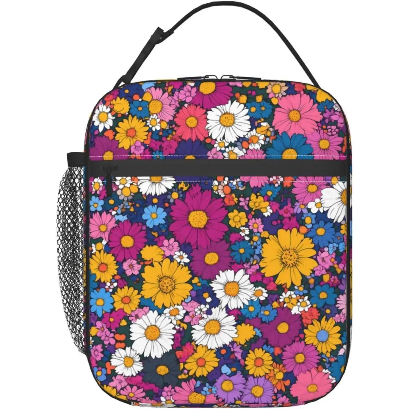 

Красочный изолированный ланч-бокс с цветочным принтом для женщин и мужчин, элегантная цветочная сумка для обеда для путешествий или рыбалки, полиэстер, любителей природы