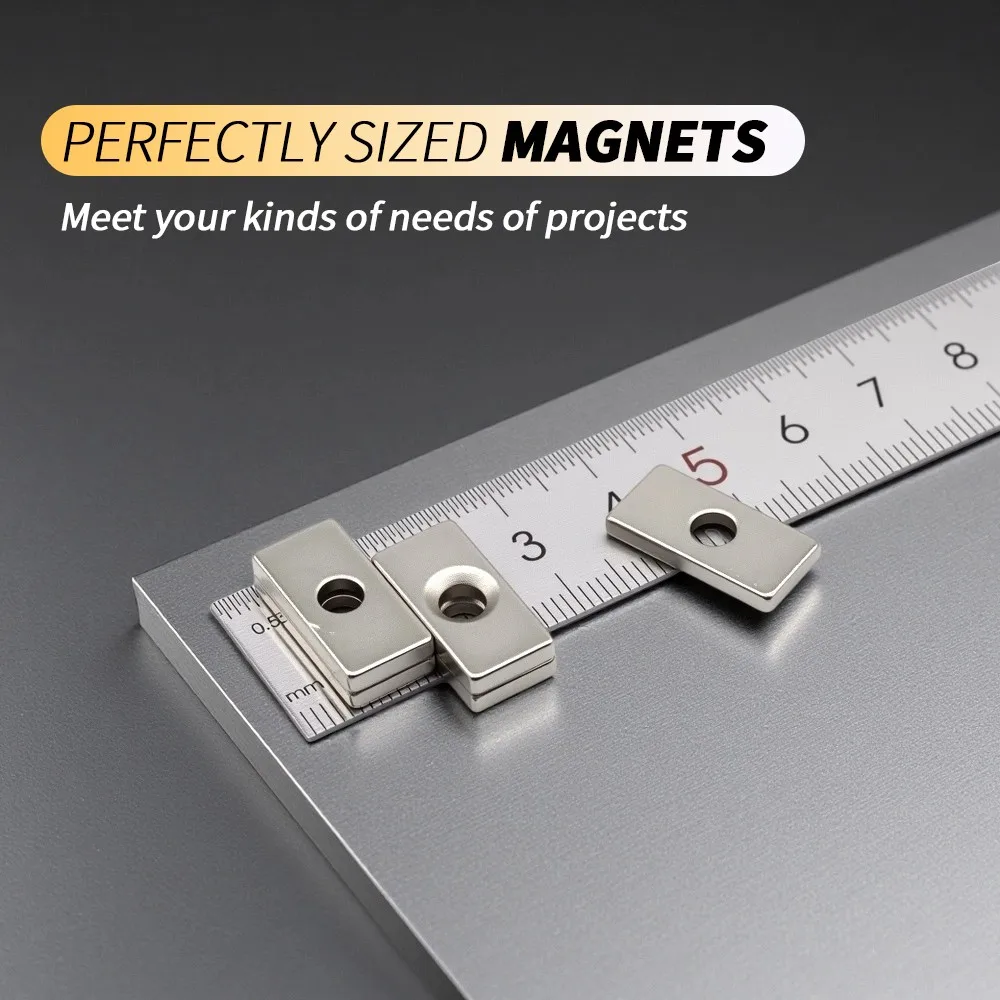 20x10x3-4mm Block Countersunk Hole Neodymium Magnet Magnets With Screw Hole for Mounting Tool Holder DIY Workshop Fixing