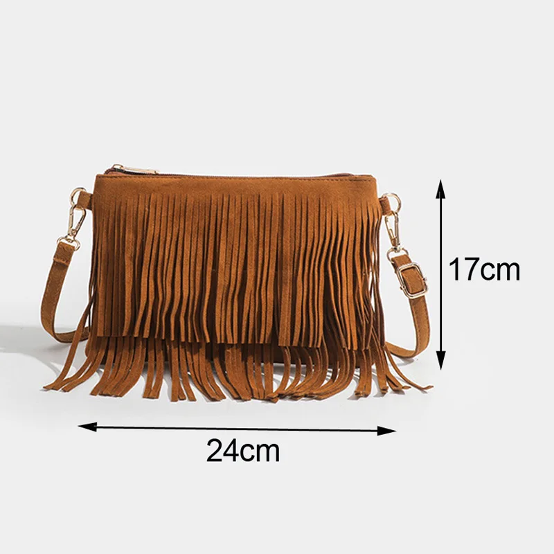 Vintage Tassel Crossbody Bags, Women\'s Versatile Shoulder Bag, Boho Style Fringe Square Purse, Ladies Handbags For Gift