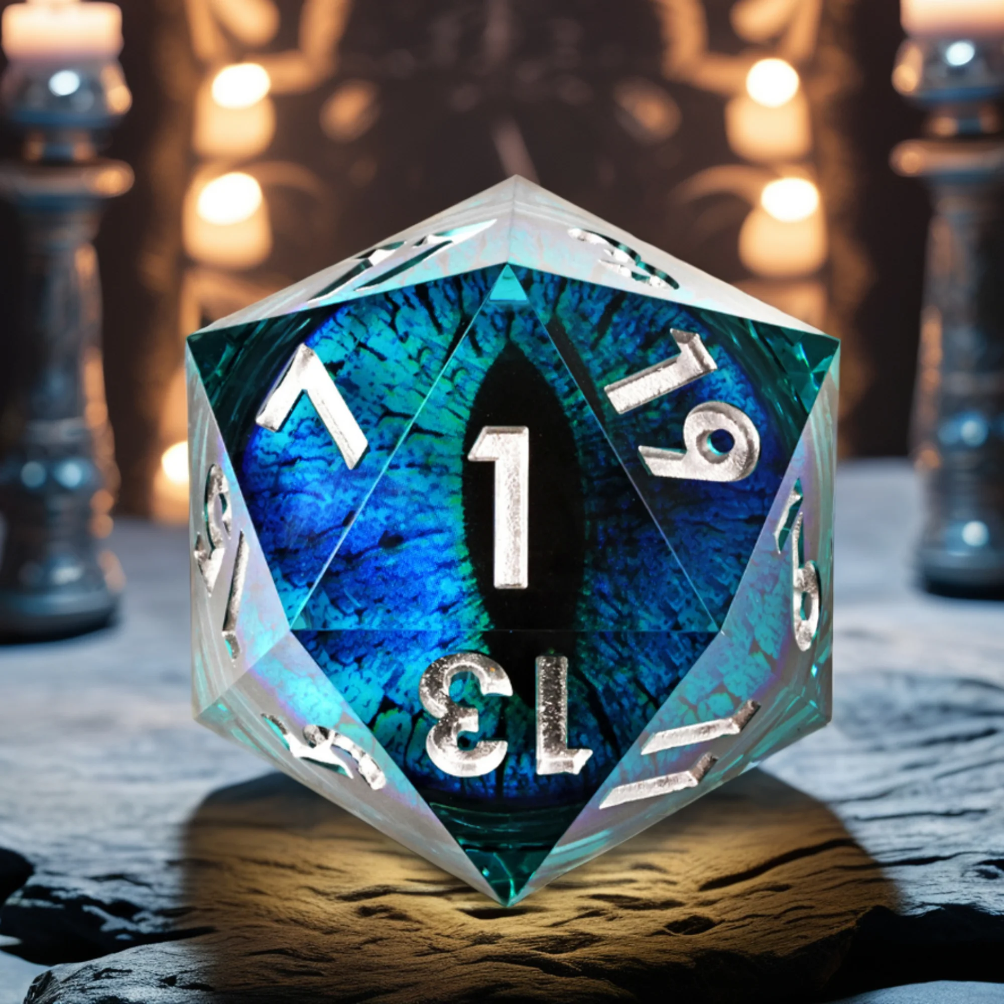 Kostki D&D 50mm D20 z żywicy, ręcznie robione, obrotowe kostki wielościenne z płynnym rdzeniem w kształcie smoczego oka, do gier RPG Dungeons and Dragons. — zdjęcie 2