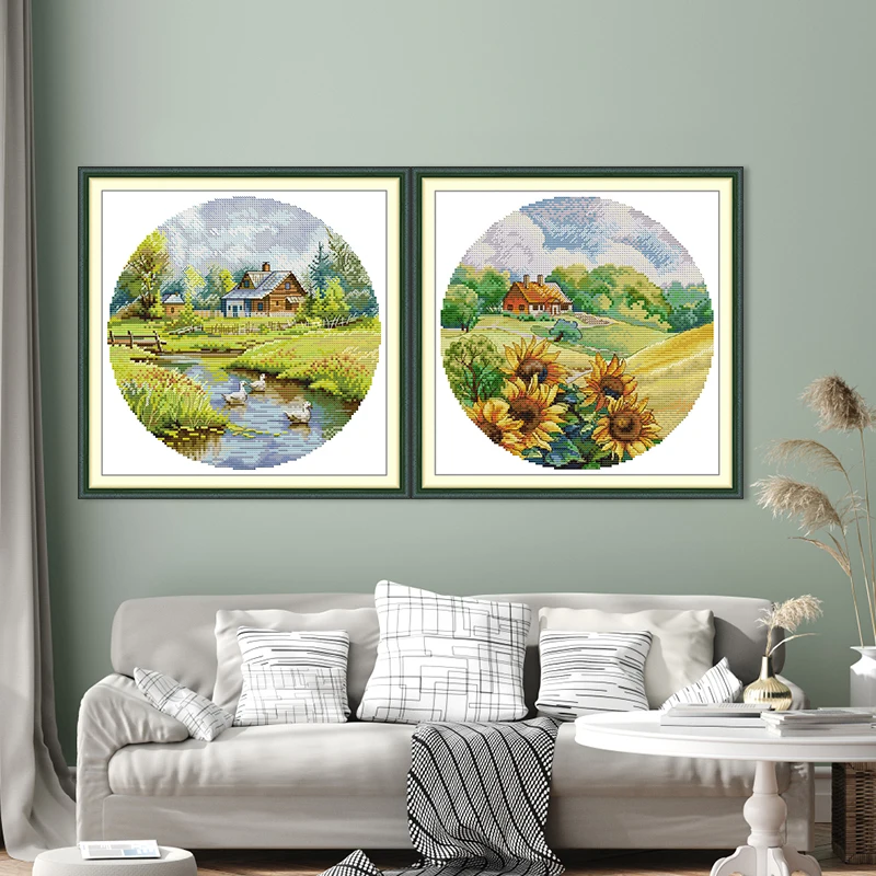 

Joy Sunday Cross Stitch Kit Summer Valley HD Pattern Aida 16CT 14CT 11CT DMC Threads DIY Hand Embroidery Kit Art Craft New Hot