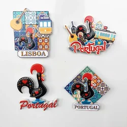Creative Portugal Landmark Symbol Rooster Tourism Souvenirs Lisbon Madeira Tramcar Guitar Painted Magnetic Refrigerator Magnet