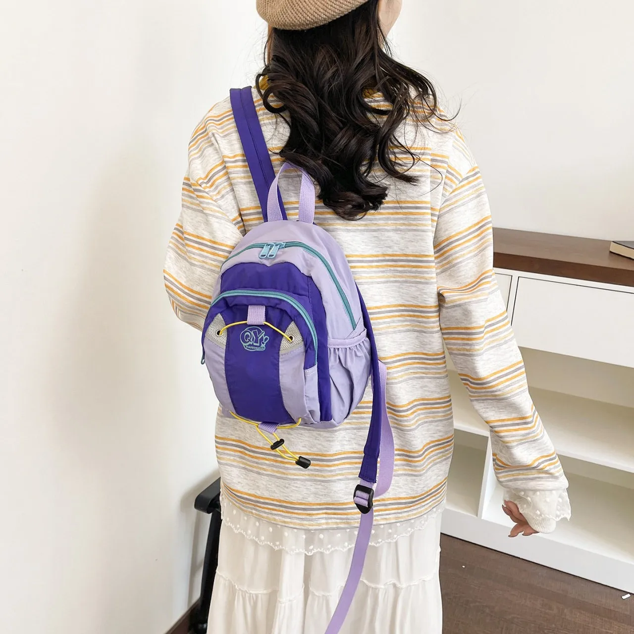 Korean Color Block Nylon Backpack  Casual Student School Bag 2026 New Style Dopamine College Wind Girls Leisure Backpack
