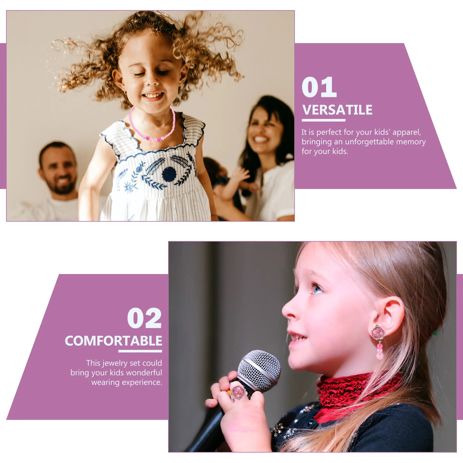 1 Zestaw Akcesoriów Kwiatowych Biżuteria dla Dzieci Naszyjnik Bransoletka Pierścionek Kolczyki Prezent Urodzinowy Biżuteria na Imprezę Zestaw Naszyjników dla Dzieci