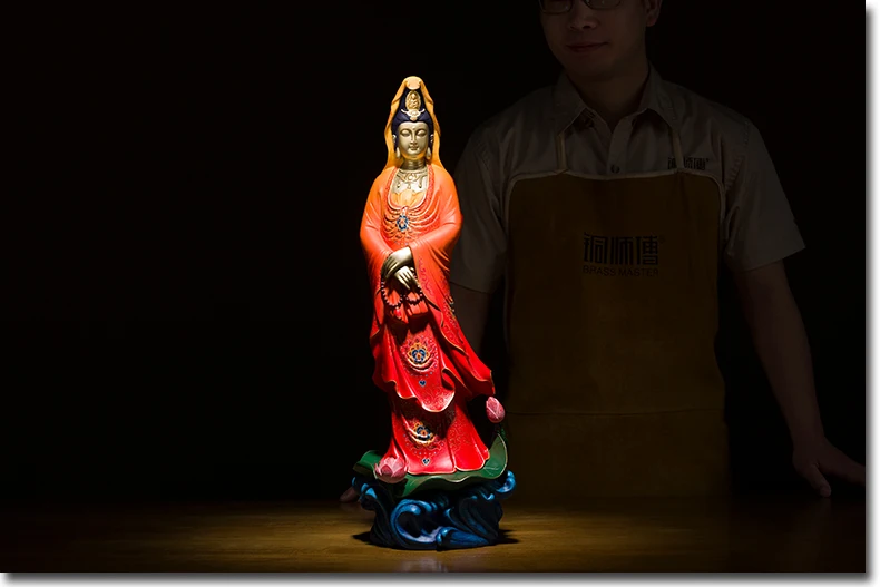 55cm large  Limited Edition Home TOP Collection family Effective Blessing Handmade color brass Sculpture Guanyin Buddha statue