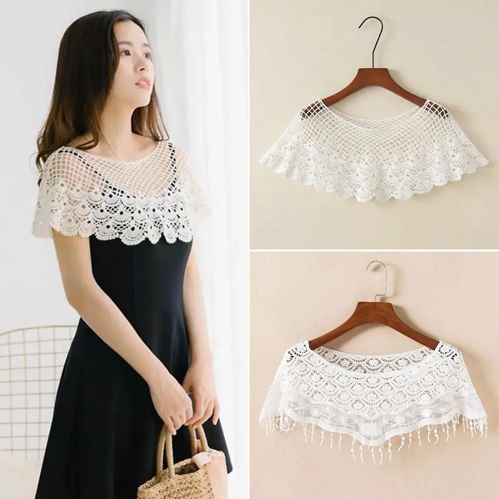 Female Pure Color Lace Shawl Lace Hollow Out Shawl Shrug Cape Poncho Spring Autumn
