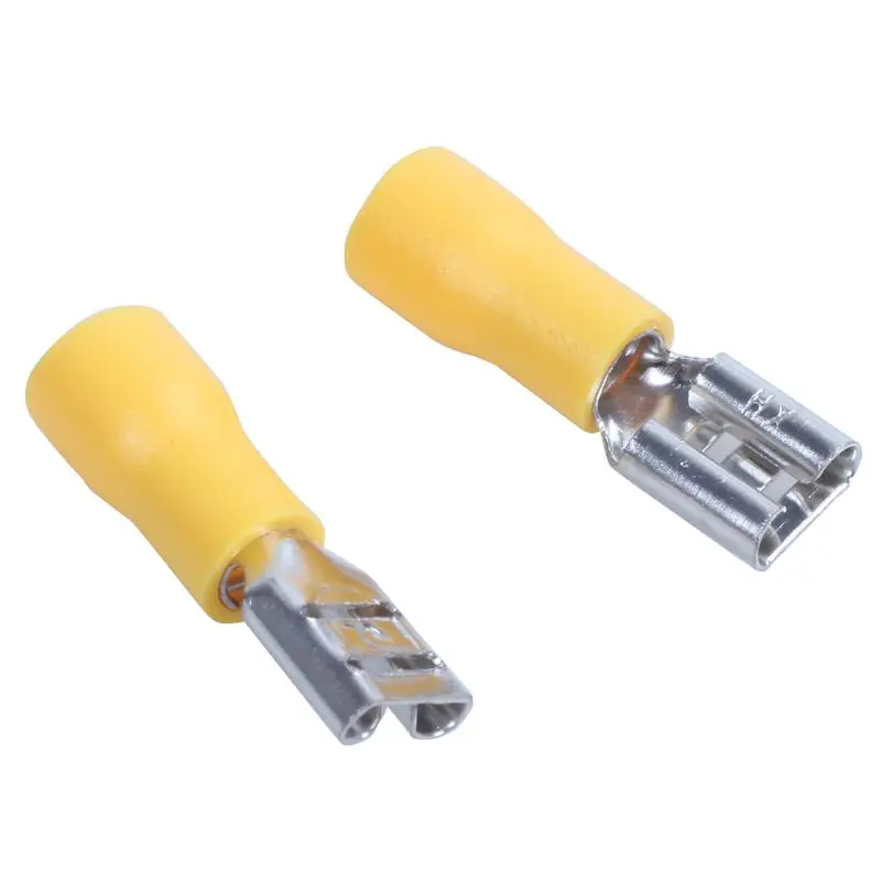 A46T 100Pcs 24A Insulated 12-10AWG Female Spade Terminal Crimp Wire Connectors Yellow