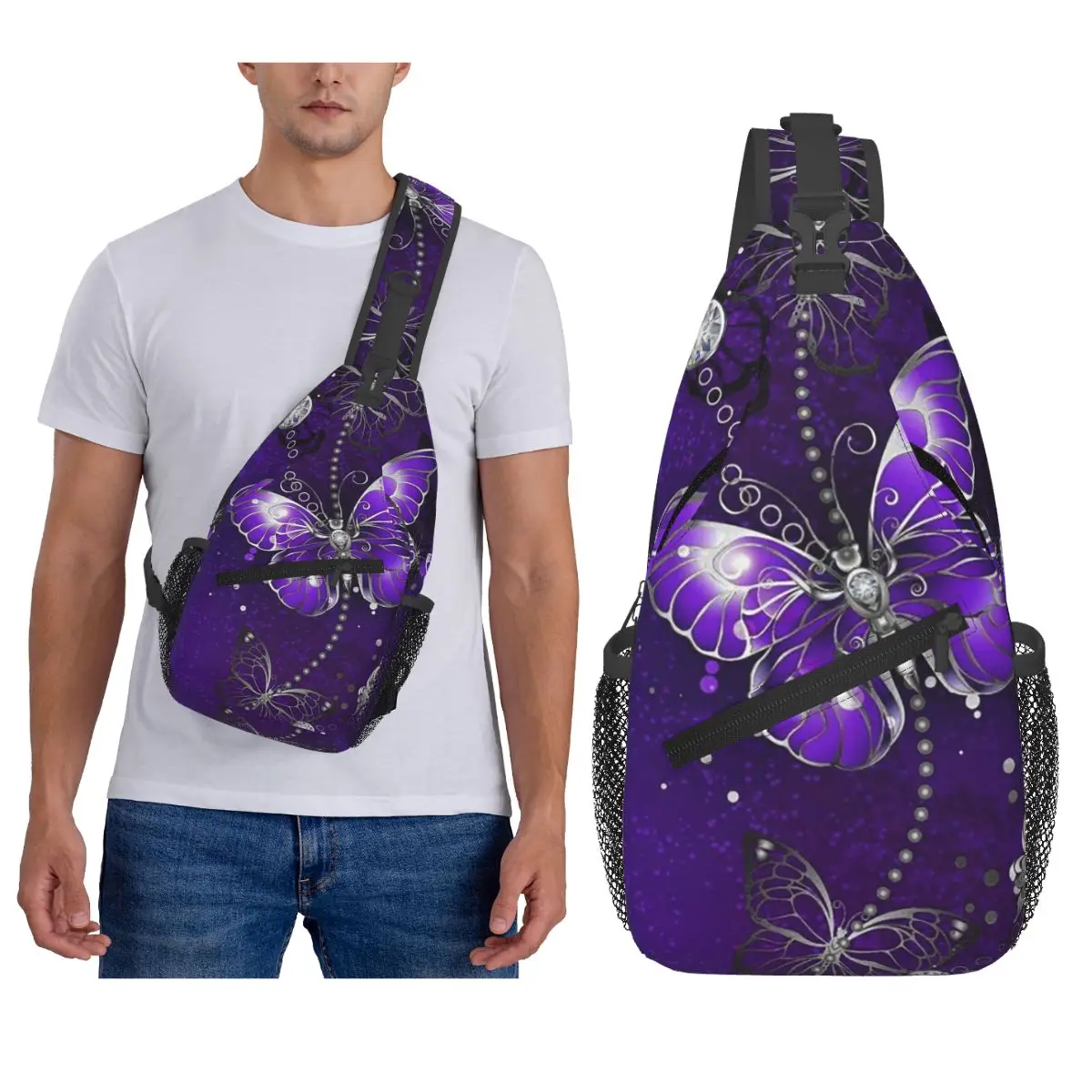 

Синяя сапфировая нагрудная сумка с бабочкой, мужской рюкзак через плечо, нагрудная сумка, дорожный походный рюкзак, сумка на плечо