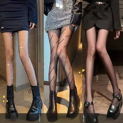 Bas résille sexy pour femmes, collants à nœud, fleur, léopard, lune, noir et blanc, leggings de documents, chaussettes longues, nouveau