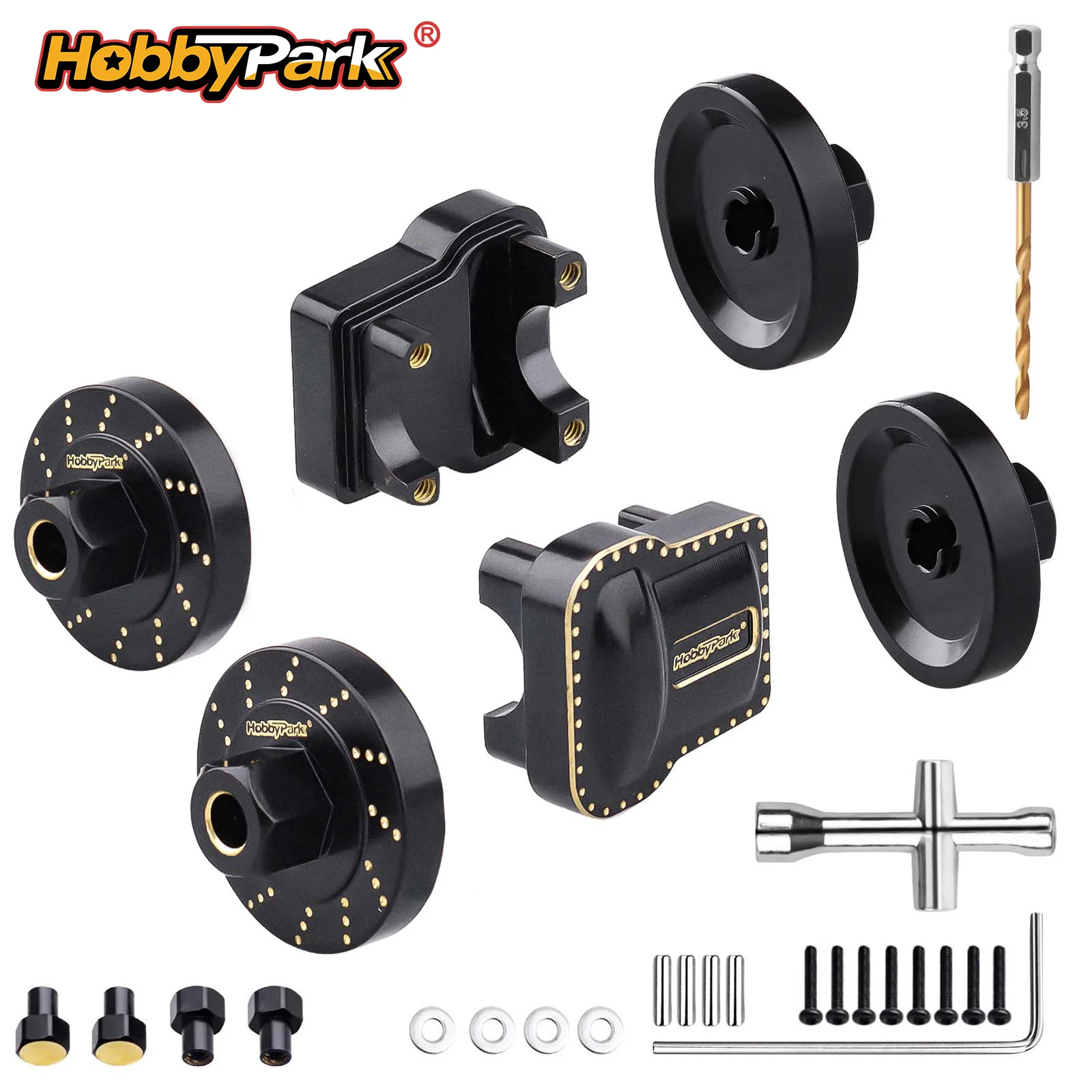 HobbyPark Brass Diff Covers Wheel Weights Spacers Extended Wheel Hex Hubs Offset Upgrade for 1/18 Traxxas TRX4M/TRX4MT