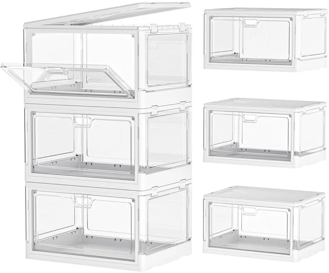 

Clear Storage Bin with Lid 3 Pack 【Stackable & Sturdy】Plastic Bins for Storage Multifunctional Folding Storage Bins for Bedroom