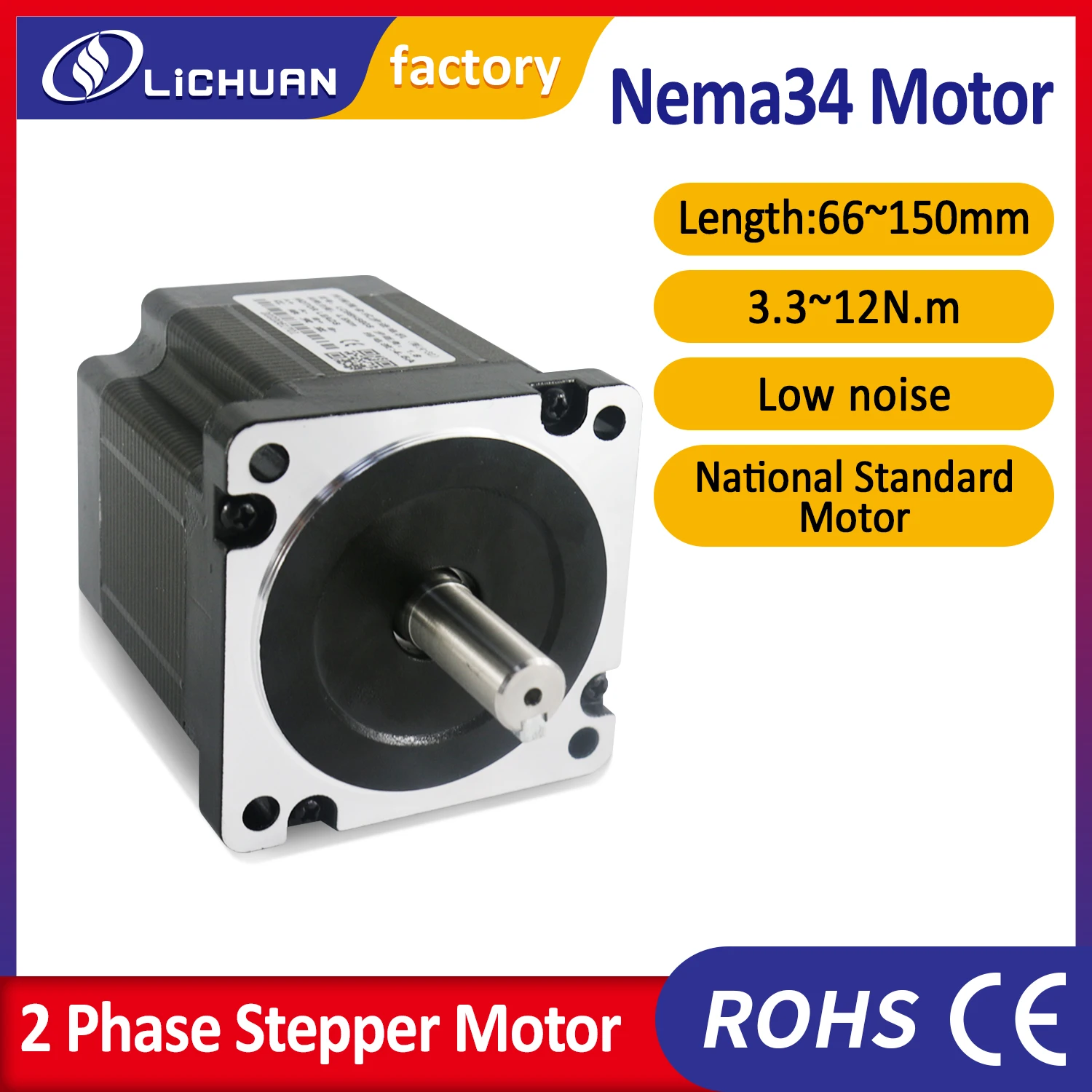 Lichuan Nema34 stepper motor D=14mm 5A 6A 4.5Nm 6Nm 8Nm 12Nm 4 wire electric motor for CNC router