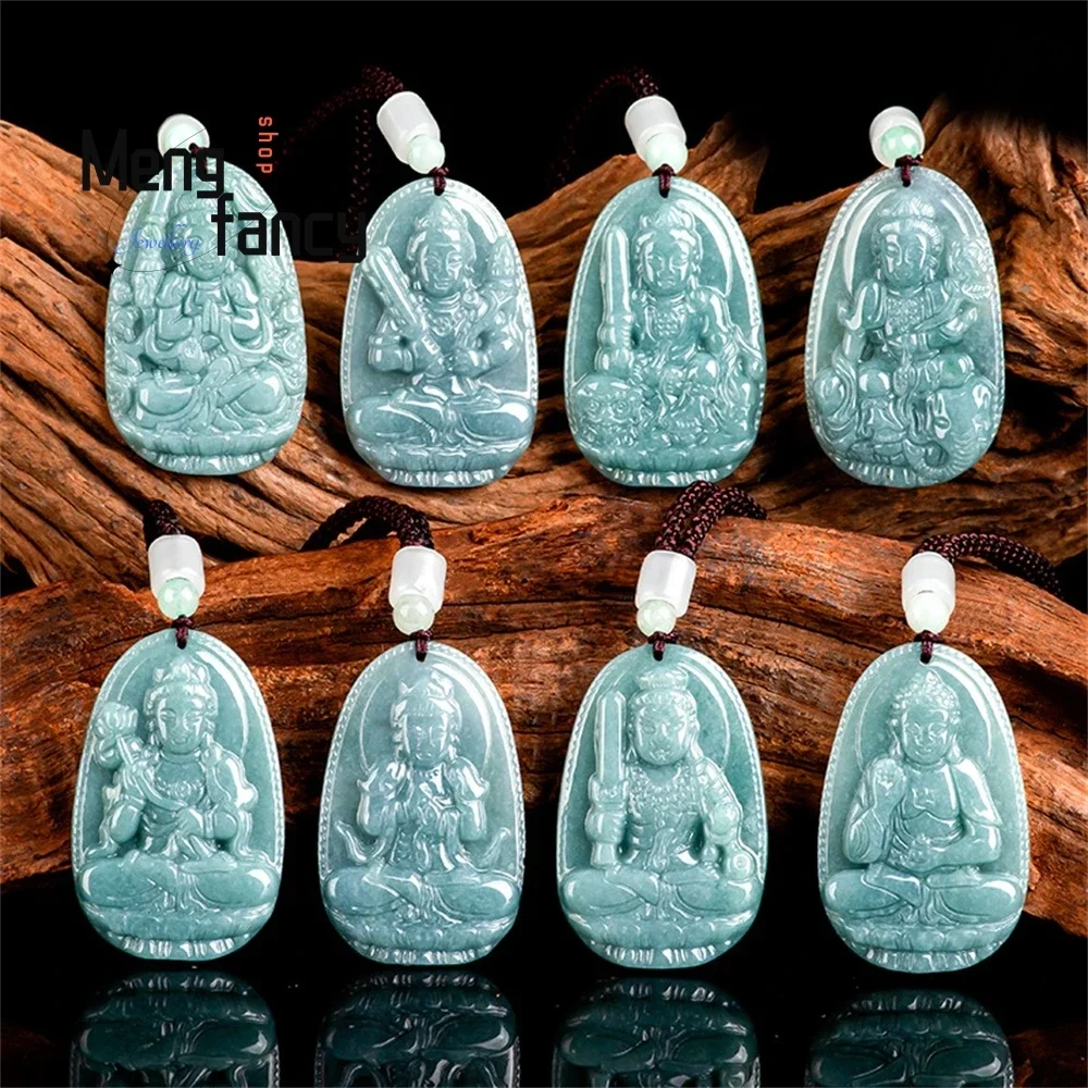 

Natural A-goods Jadeite Blue Water Eight Guardian God of Life Buddha Guanyin Bodhisattva Zodiac Pendant Fashion Jewelry Souvenir