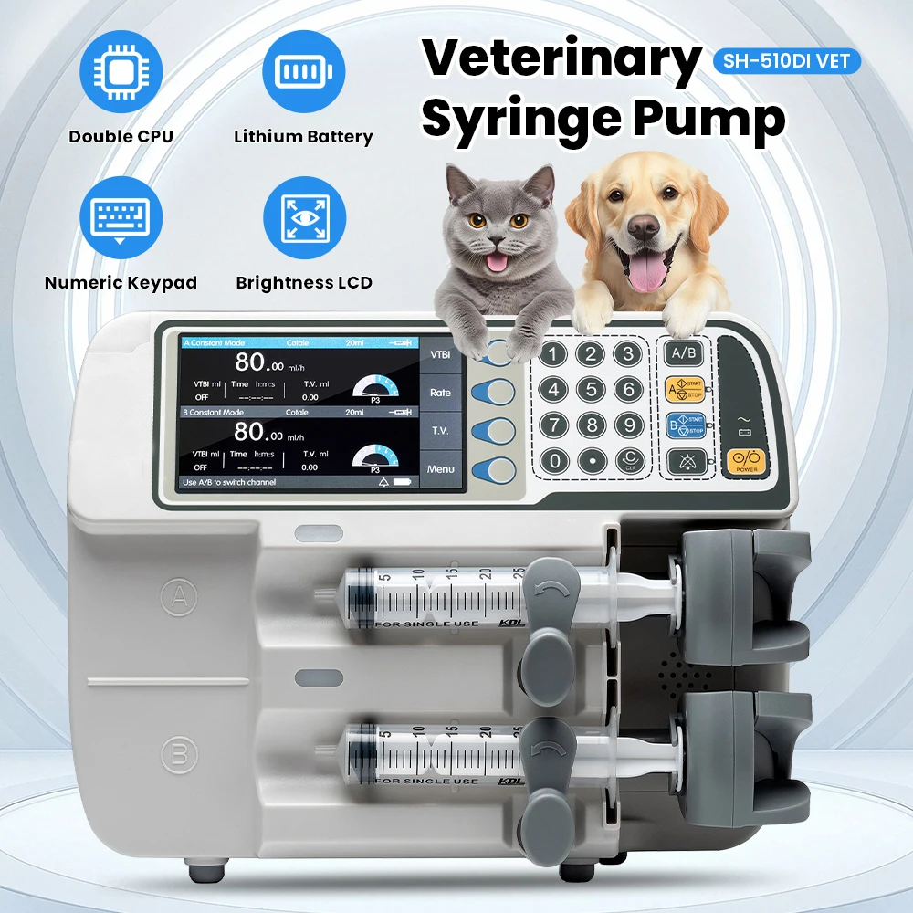 SH-510Di NEW Double Channel Syringe Pump for Human and Veterinary Hospital ICU CCU Compatible All Syringe Brands Medical Device