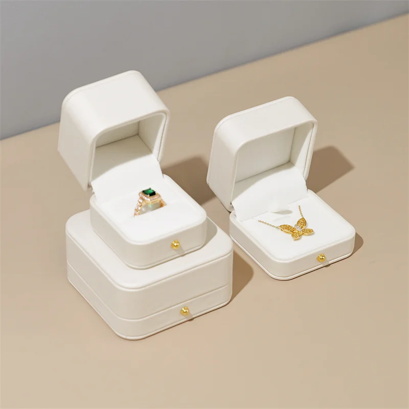 Oirlv Leather Ring Box White Jewelry Box Gift for Wedding Earrings Necklace Box Pendant Bracelet Packaging Box Jewelry Organizer