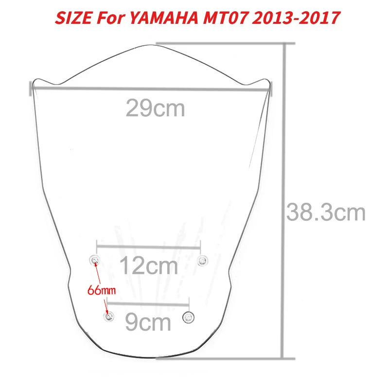 LJBKOALL for MT 07 MT07 Front Windshield Windscreen for YAMAHA MT 07 MT07 Windshield Wind Deflector Windscreen 2013-2017