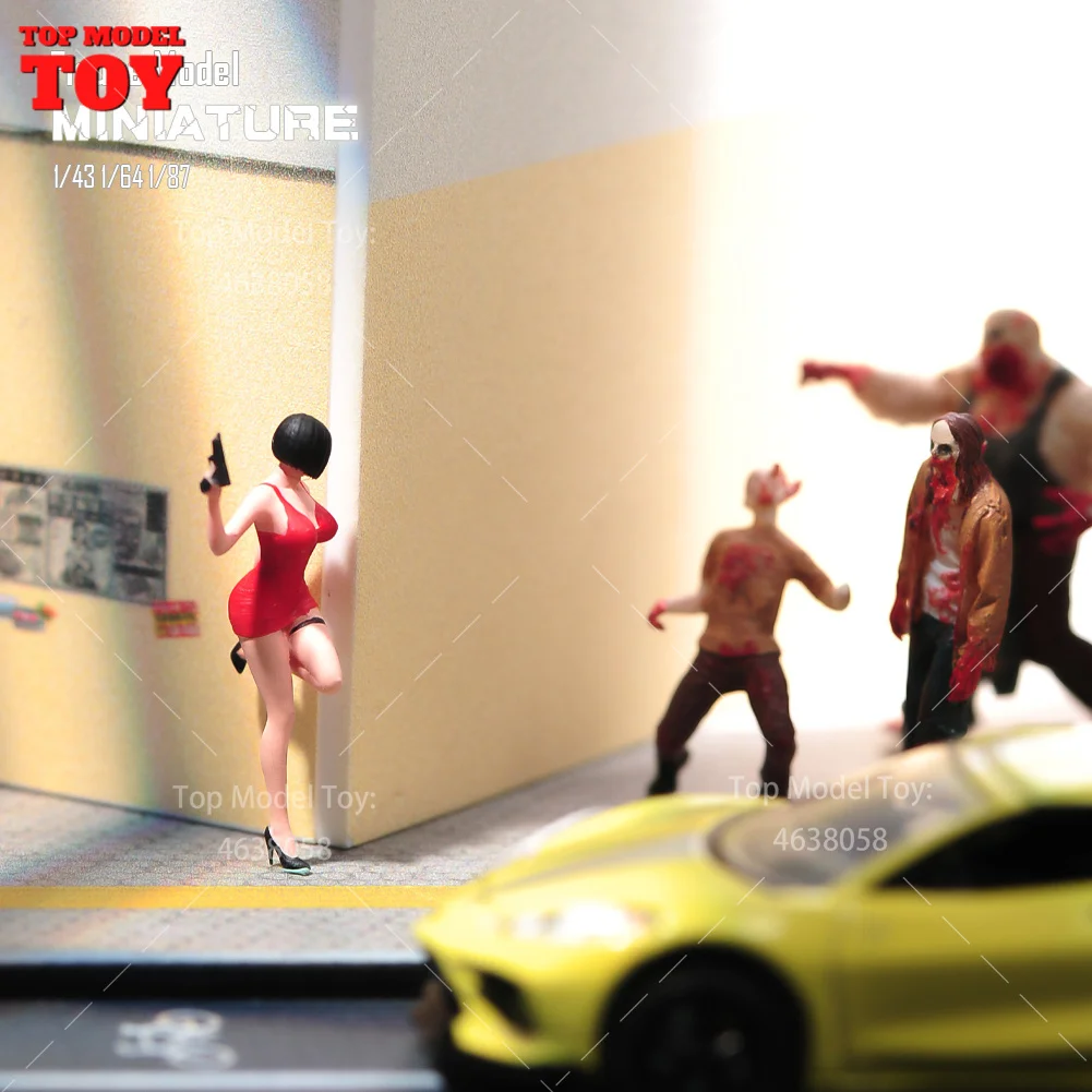 Miniature dipinte 1/24 1/64 1/43 1/87 gonna Ada Wong tenere una pistola scena femminile figura bambole modello non verniciato per auto veicoli