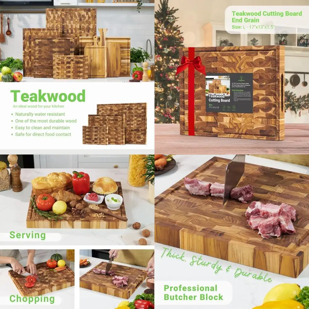 

Large End Grain Butcher Block Cutting Board with Deep Juice Groove, Reversible, Knife-Friendly, Eco-Friendly Kitchen Essential w