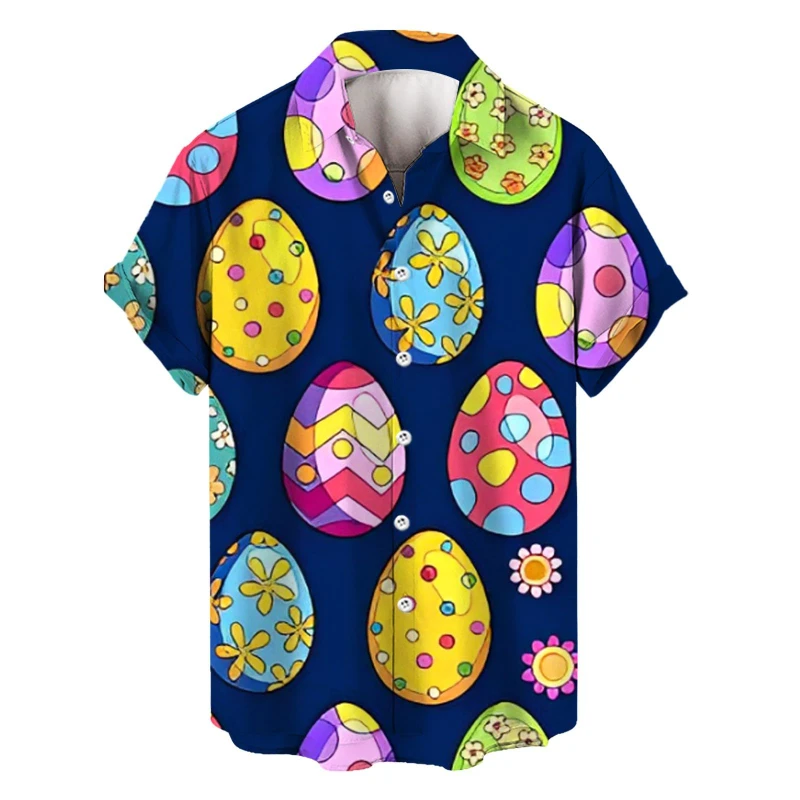 

Happy Easter Day Hawaiian Mens Shirts 3D Printed Easter Eggs Colorful Men Beach Shirt Women Clothes Shirts Y2k Button Blouse Top