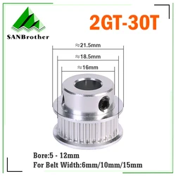 Polea de sincronización GT2 de 30 dientes, 2M, Bore5/6/6.35/7/8/10/12mm para cinturón de ancho 6/10/15mm, correa de distribución GT GT2, 30 T