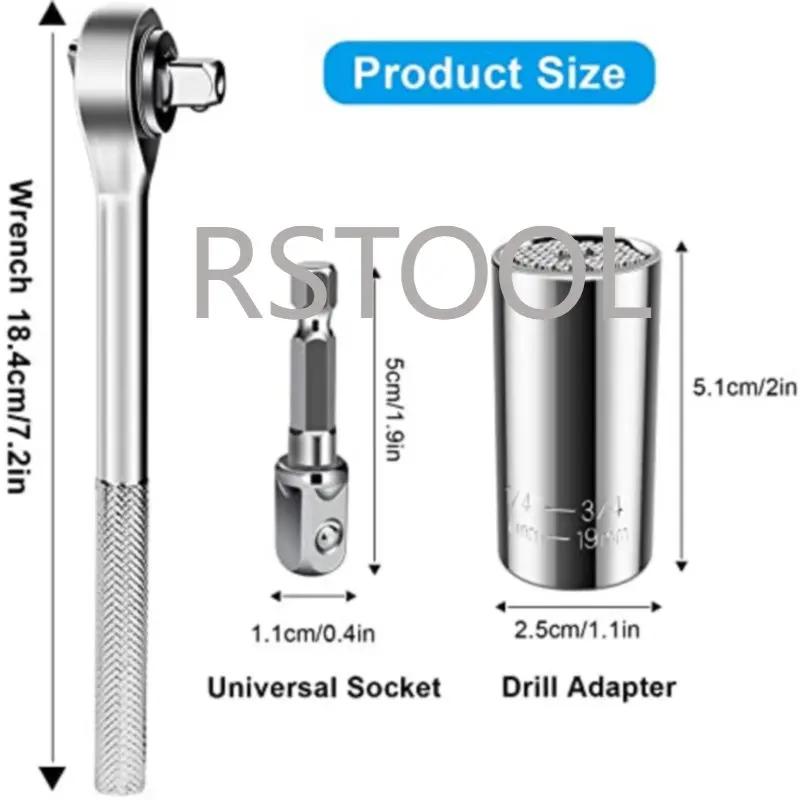 1/4 ''-3/4'' (7-19Mm) đa Chức Năng Ratchet Cờ Lê Lực Adapter Set 3, Sửa Chữa Xe Máy Cơ Tự Làm Dụng Cụ Ổ Cắm Đa Năng Quà Tặng